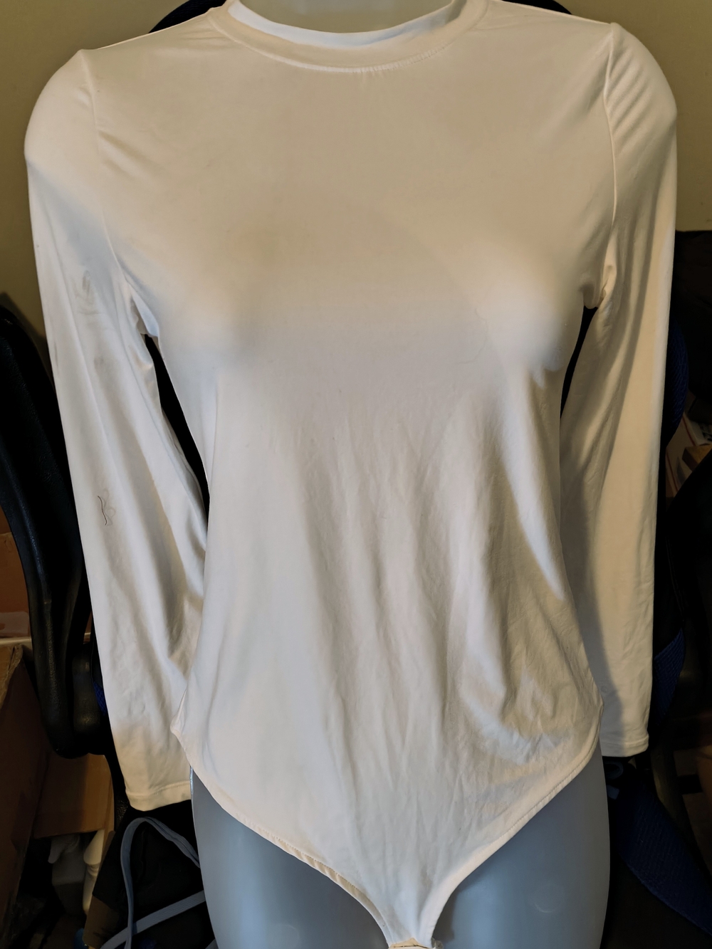Women’s White Long-Sleeve Crewneck Bodysuit